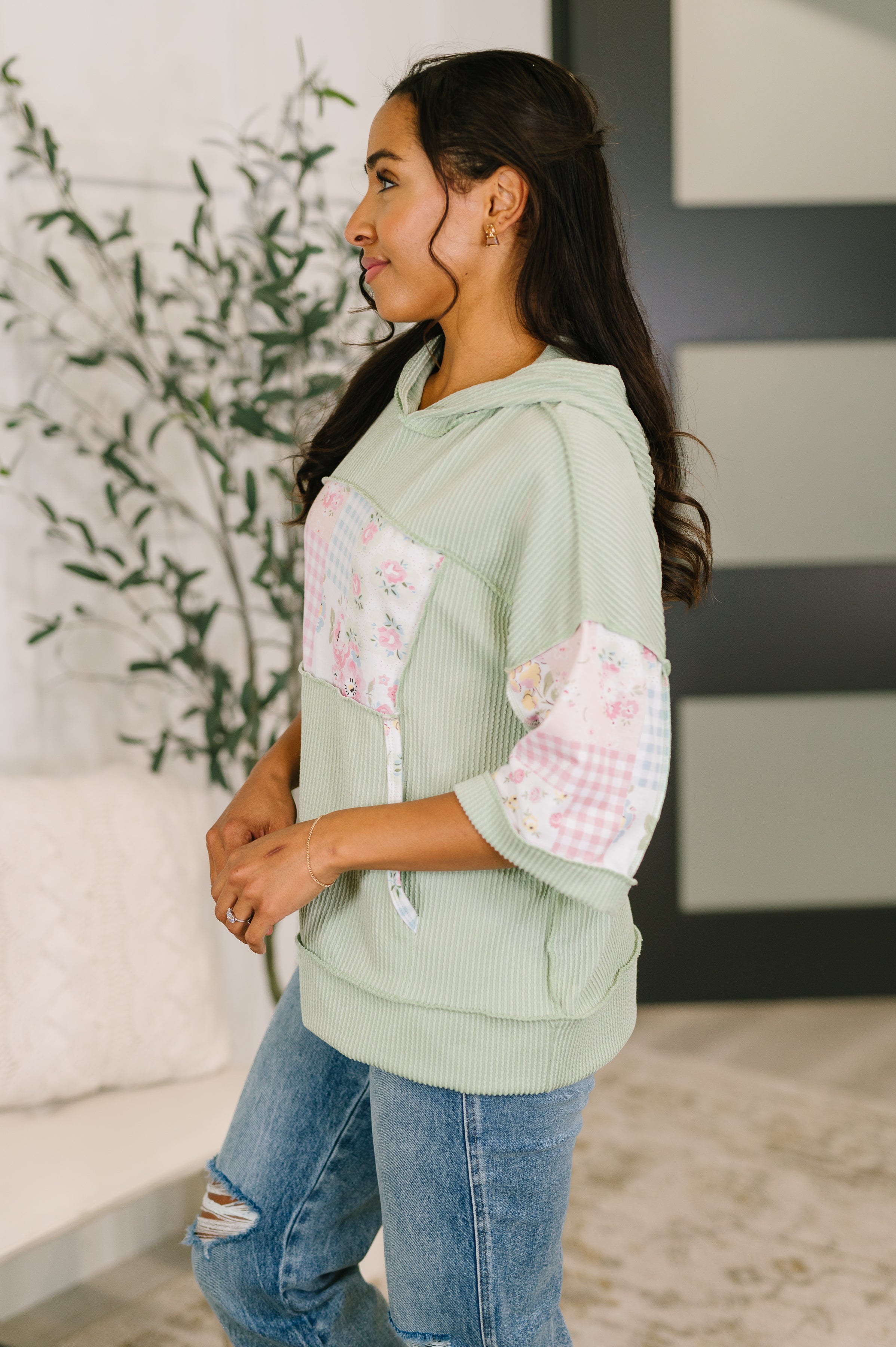 Haptics Get My Fixin' Cable Ribbed Knit Hooded Top Womens