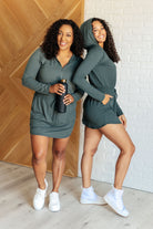 Rae Mode Getting Out Long Sleeve Hoodie Romper in Smoked Spruce Ave Shops