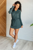 Rae Mode Getting Out Long Sleeve Hoodie Romper in Smoked Spruce Ave Shops