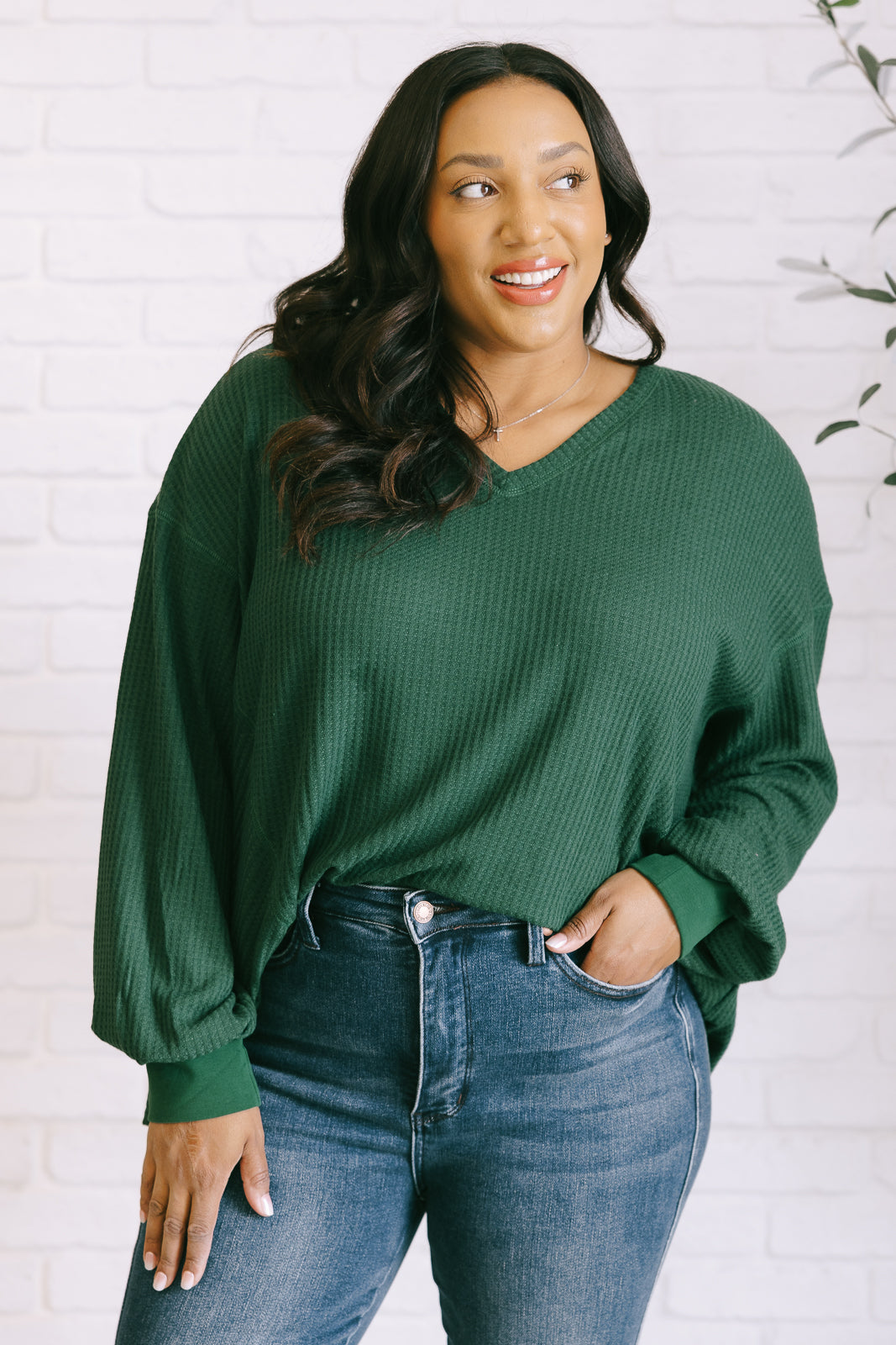 One Eleven North Good Things Are Coming V-Neck Top in Green Tops