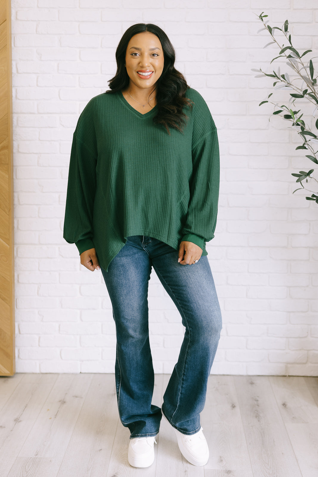 One Eleven North Good Things Are Coming V-Neck Top in Green Tops