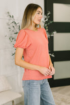 Zenana Grace & Virtue Balloon Sleeve Blouse in Coral Womens