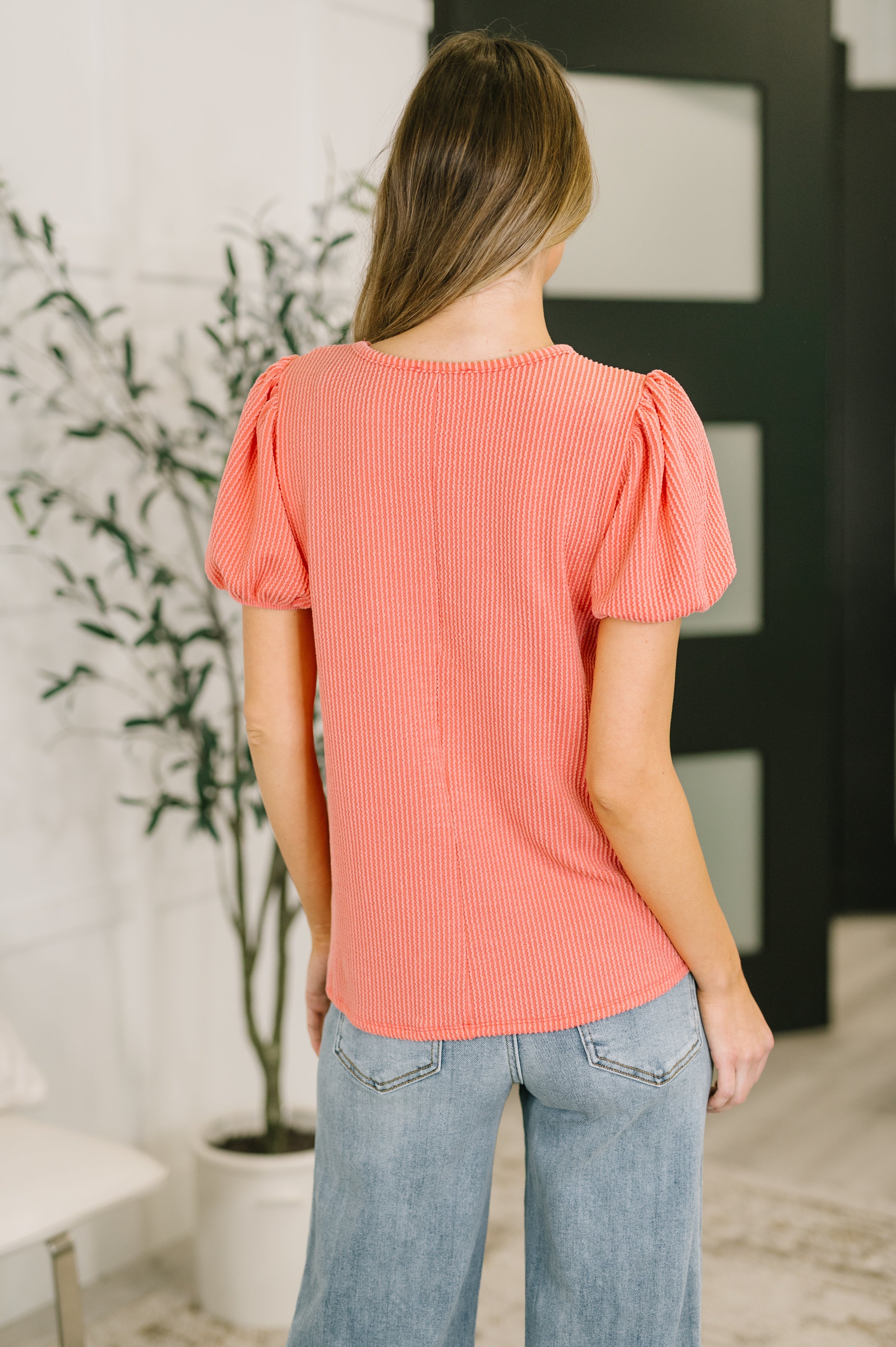 Zenana Grace & Virtue Balloon Sleeve Blouse in Coral Womens