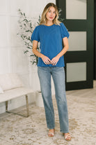 Zenana Grace & Virtue Balloon Sleeve Blouse in Ocean Blue Womens