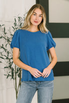 Zenana Grace & Virtue Balloon Sleeve Blouse in Ocean Blue Womens