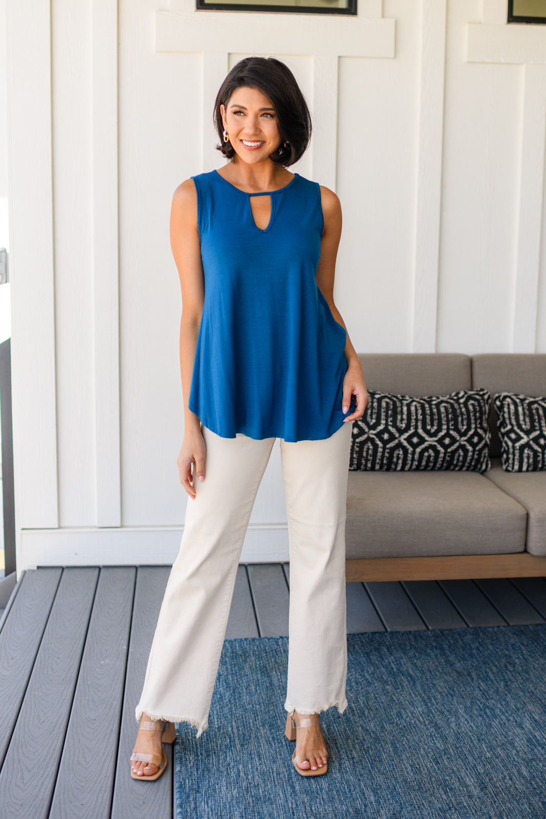 Lovely Melody Greater than Great Keyhole Detail Tank in Teal Tops
