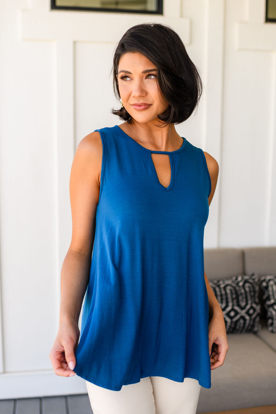Lovely Melody Greater than Great Keyhole Detail Tank in Teal Tops