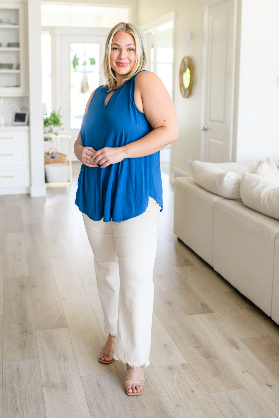 Lovely Melody Greater than Great Keyhole Detail Tank in Teal Tops
