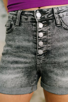 Judy Blue Greyson High Rise Button Fly Cuffed Shorts in Grey Denim