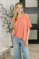 Zenana Growing Restless V-Neck Tee in Coral Womens