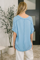 Zenana Growing Restless V-Neck Tee in Spring Blue Womens