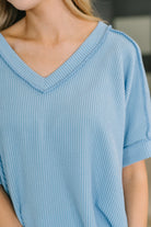 Zenana Growing Restless V-Neck Tee in Spring Blue Womens