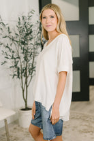 Zenana Growing Restless V-Neck Tee in White Womens