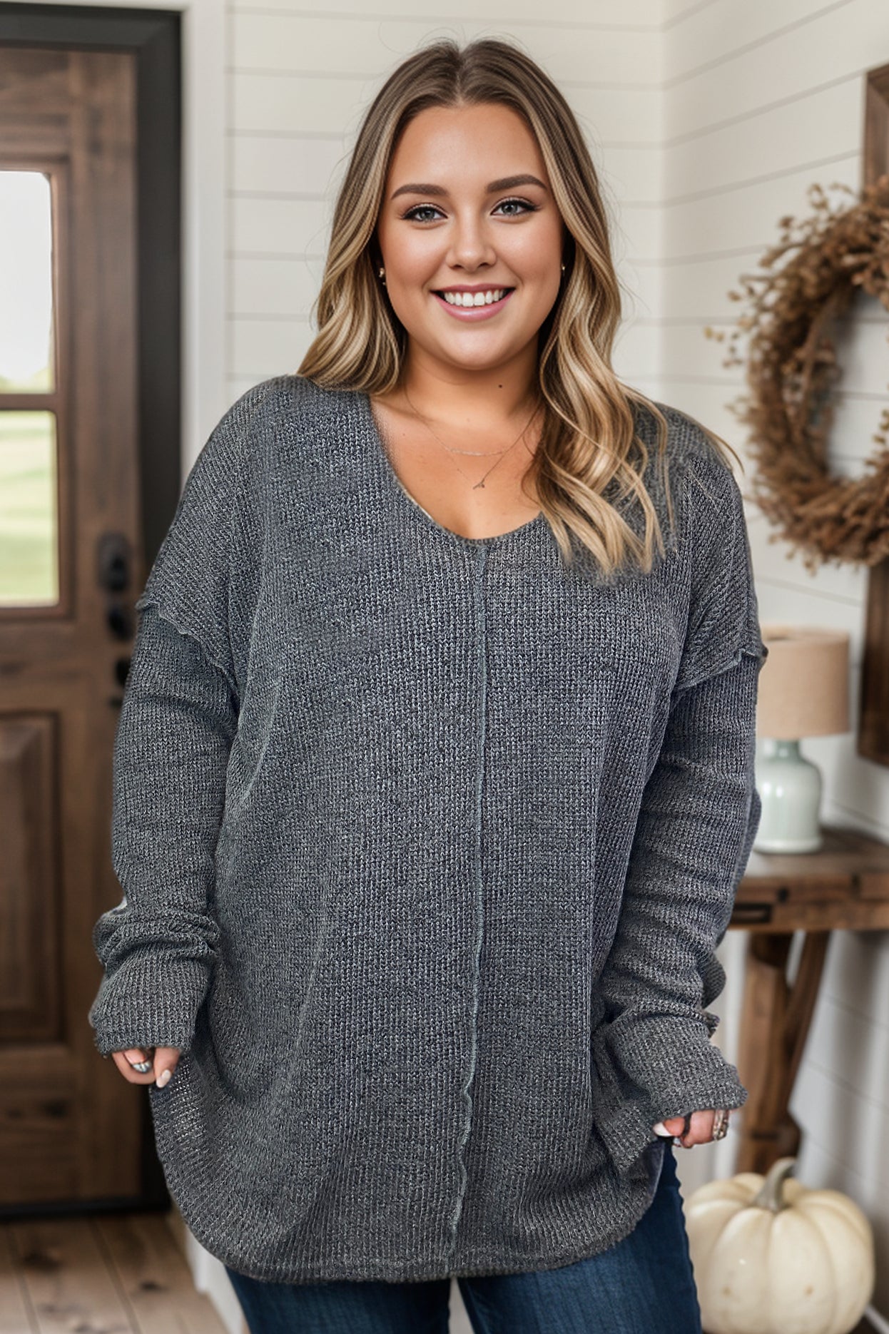 Shopin LA Gunmetal Grey Knit Pullover