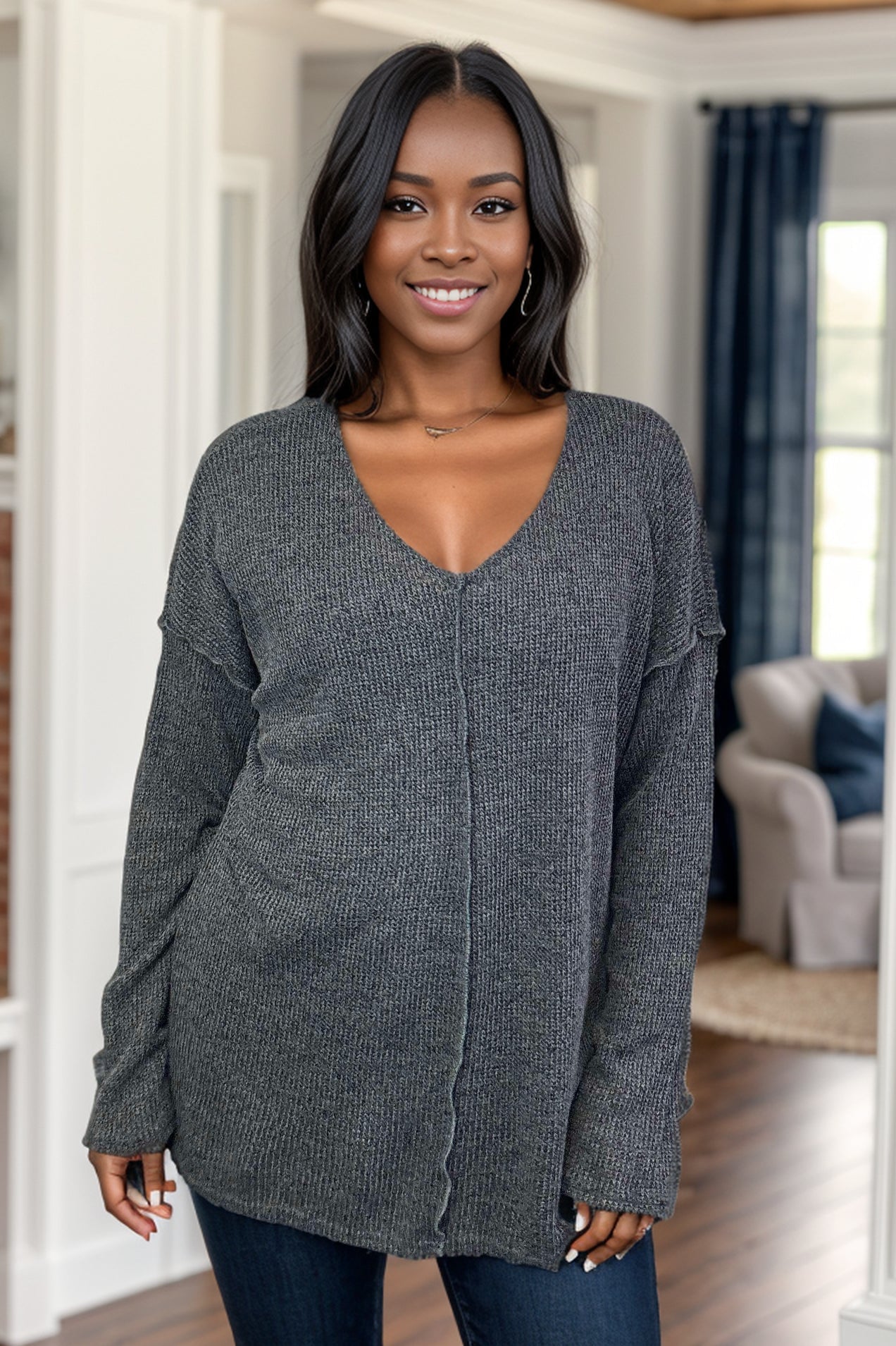 Shopin LA Gunmetal Grey Knit Pullover