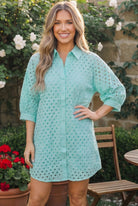 Jodifl Mint Eyelet Button Front Shirt Dress