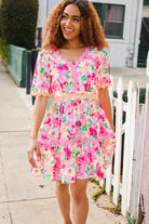 Haptics Rose Floral Print Ric Rack Trim Babydoll Dress