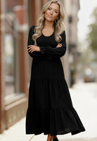 Haptics Black Long Sleeve Smocked Tiered Maxi Dress
