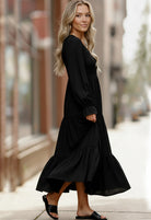 Haptics Black Long Sleeve Smocked Tiered Maxi Dress