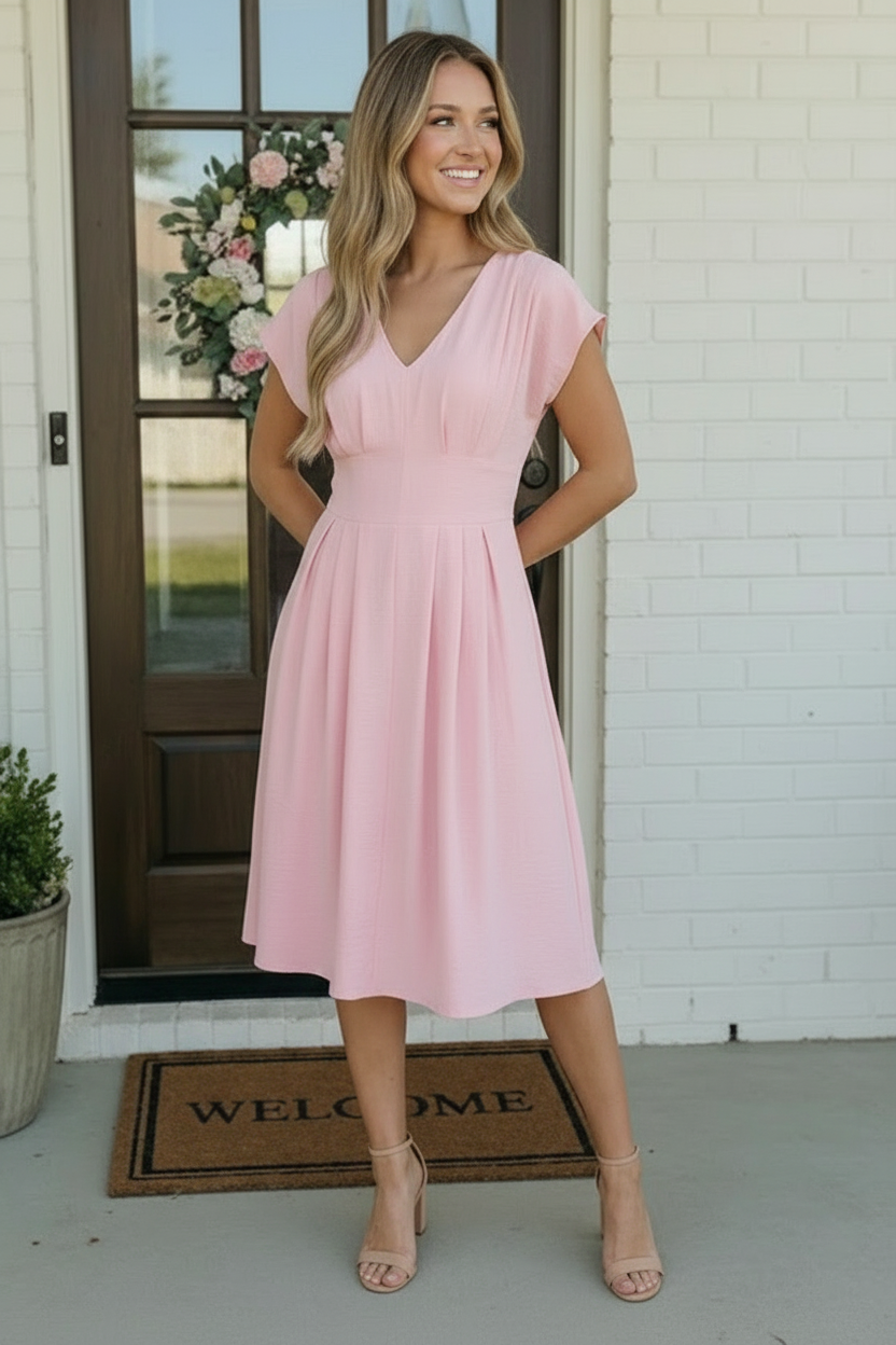 Haptics Pretty in Pink Flutter Sleeve Midi Dress