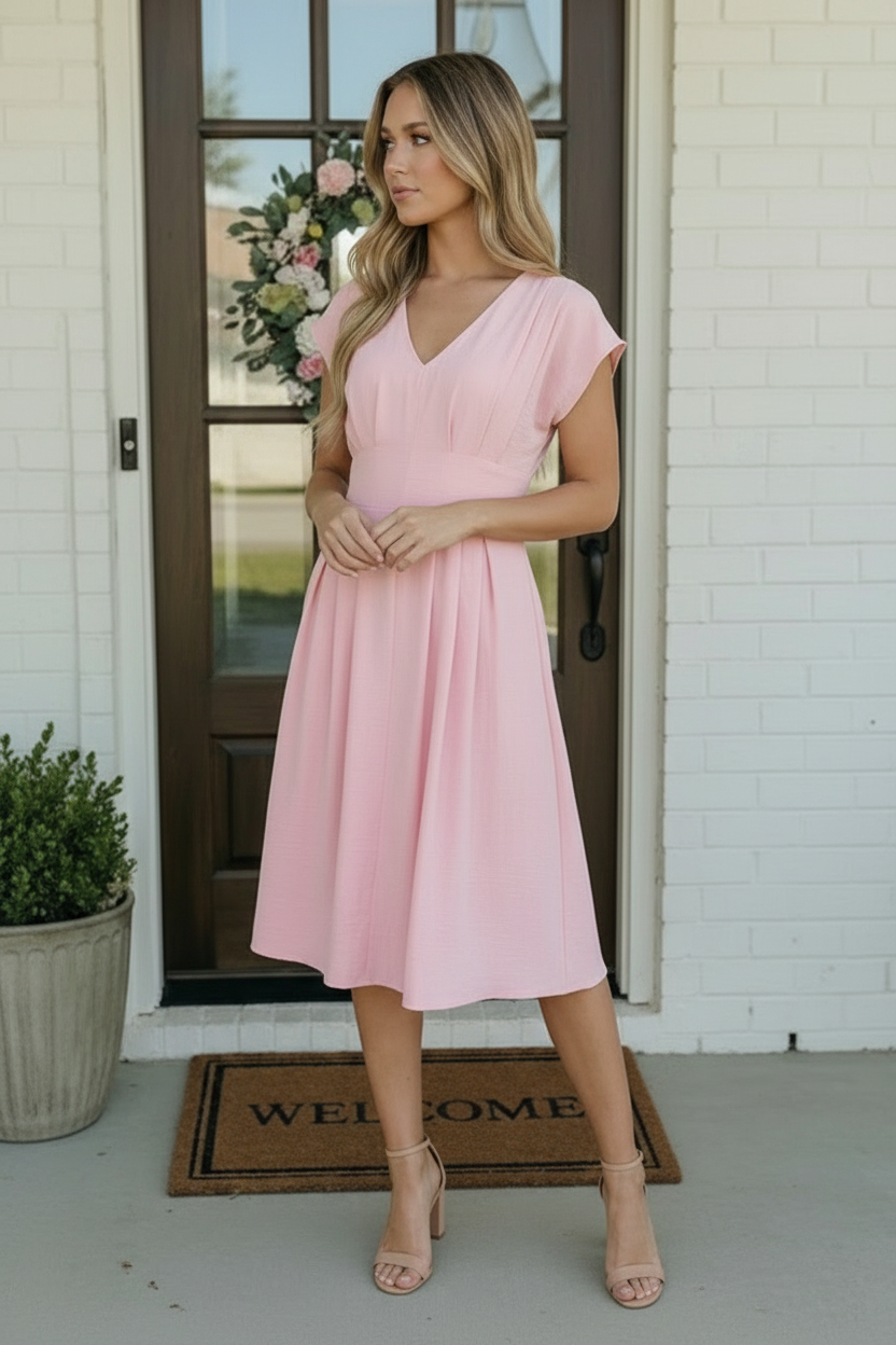 Haptics Pretty in Pink Flutter Sleeve Midi Dress