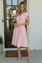 Haptics Pretty in Pink Flutter Sleeve Midi Dress