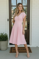 Haptics Pretty in Pink Flutter Sleeve Midi Dress