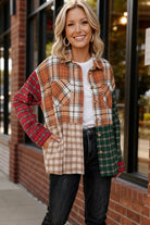 Haptics Loose Fit Multi Color Plaid Flannel Jacket with Pocket