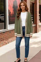 Haptics Olive V-Neck Button Down Color Block Oversized Sweater Cardigan