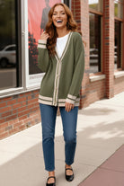 Haptics Olive V-Neck Button Down Color Block Oversized Sweater Cardigan