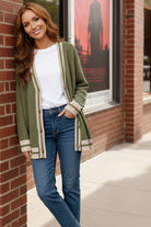 Haptics Olive V-Neck Button Down Color Block Oversized Sweater Cardigan