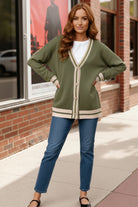 Haptics Olive V-Neck Button Down Color Block Oversized Sweater Cardigan