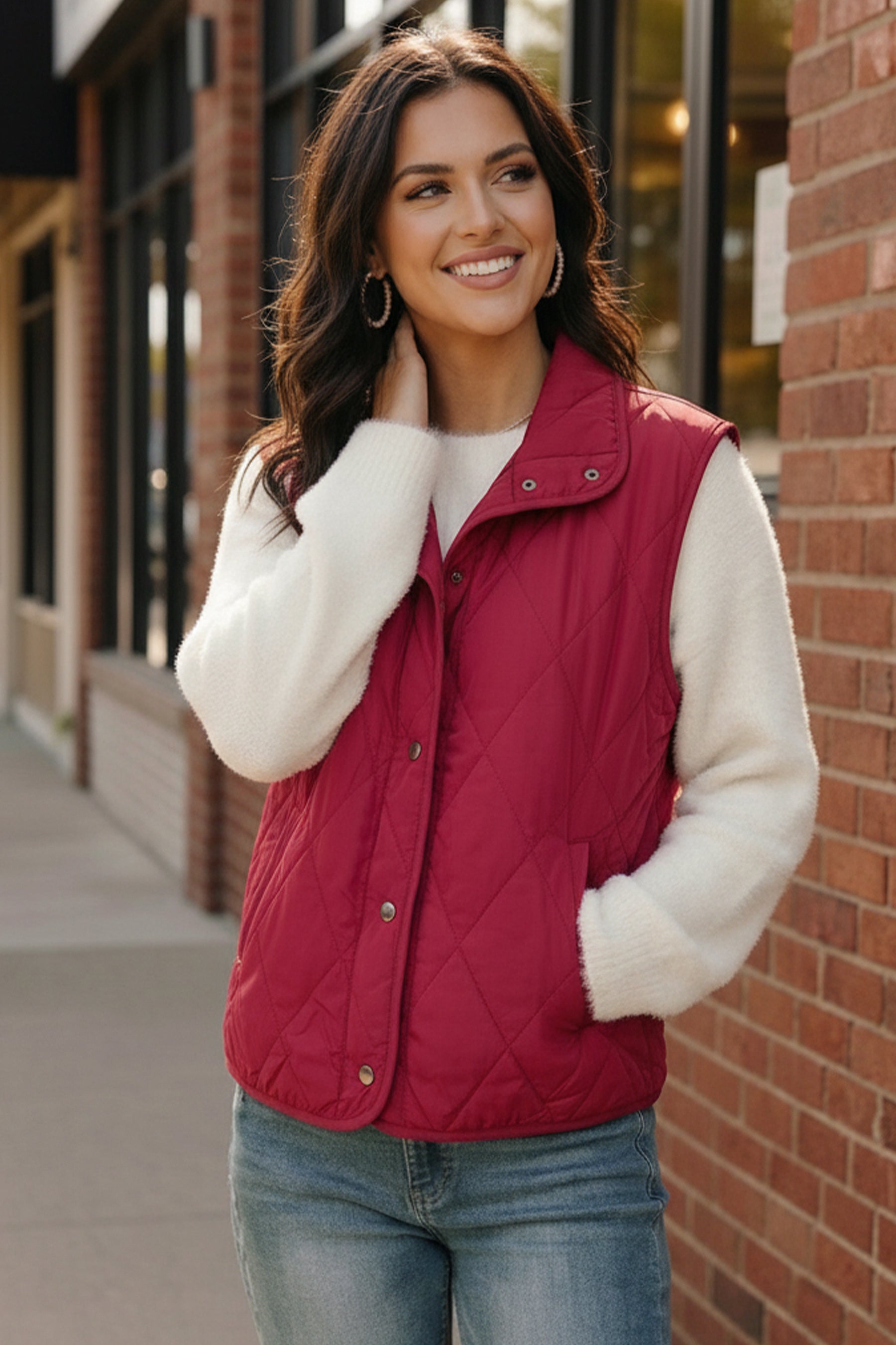 Haptics Dark Red Quilted Puffer Vest Jacket with Full Lining