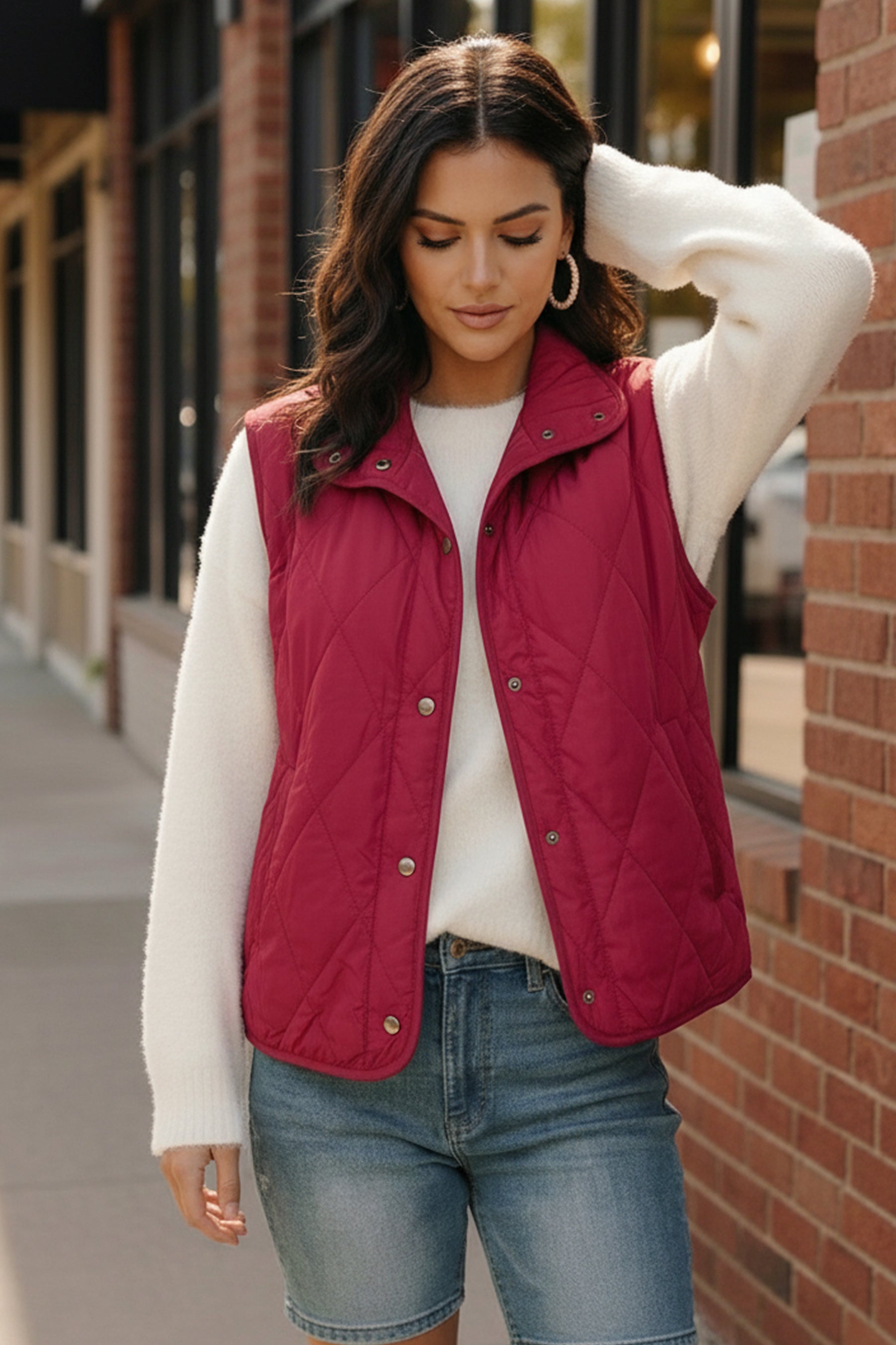 Haptics Dark Red Quilted Puffer Vest Jacket with Full Lining