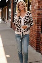 Haptics Leopard Jacquard Cardigan with Front Bow Detail