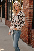 Haptics Leopard Jacquard Cardigan with Front Bow Detail