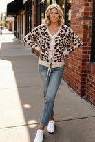 Haptics Leopard Jacquard Cardigan with Front Bow Detail