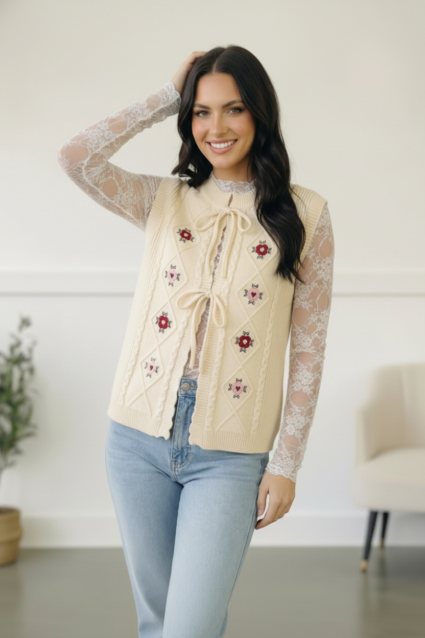 Haptics Sweetheart Stitch Embroidered Vest