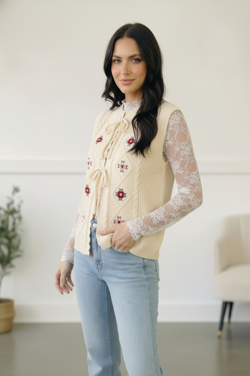 Haptics Sweetheart Stitch Embroidered Vest