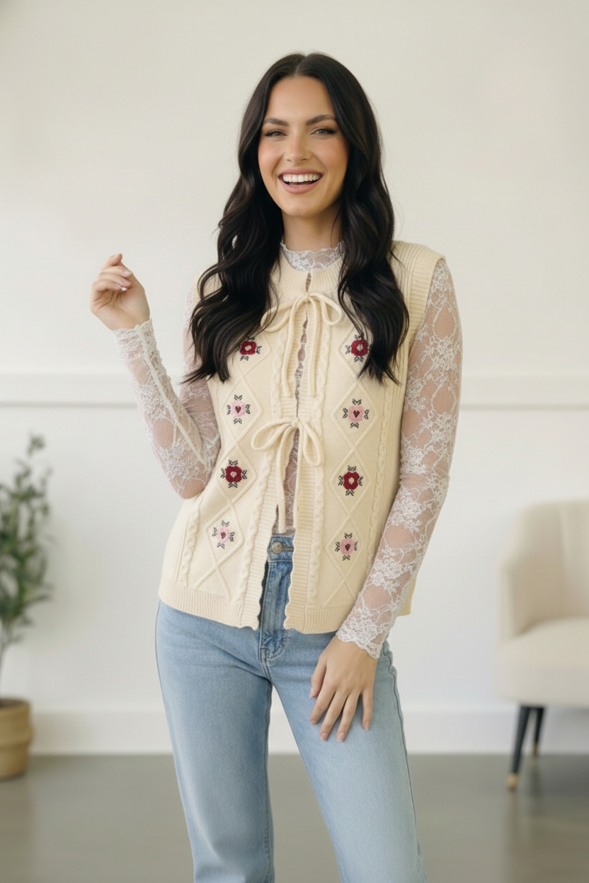 Haptics Sweetheart Stitch Embroidered Vest