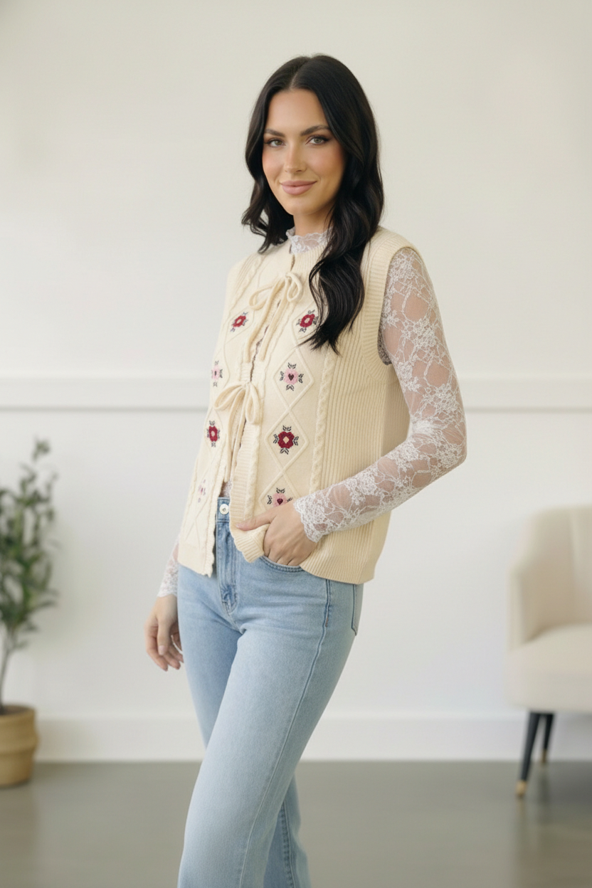 Haptics Sweetheart Stitch Embroidered Vest