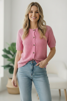 Haptics Simply Sweet Button Down Pink Sweater