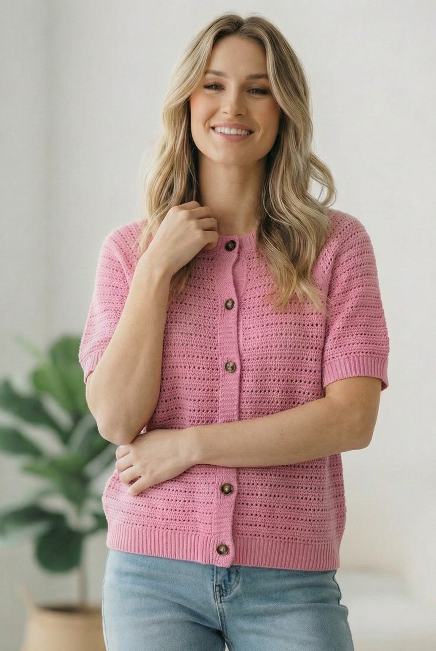 Haptics Simply Sweet Button Down Pink Sweater