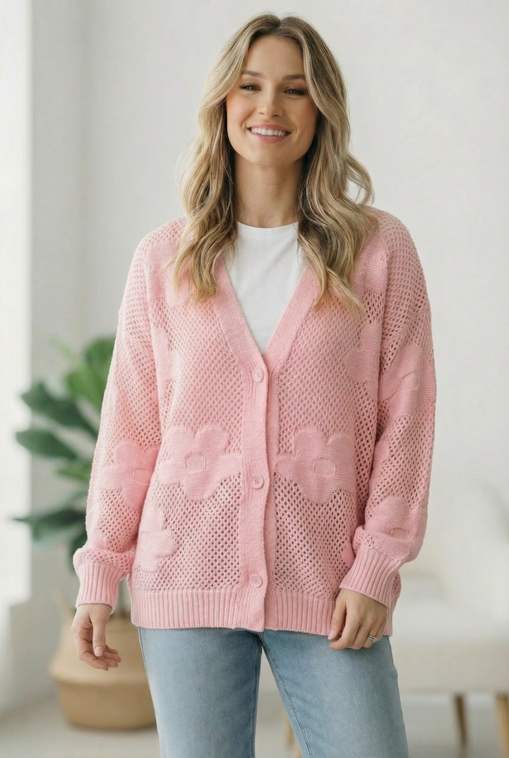 Haptics The Pink Daydream Netted Cardigan
