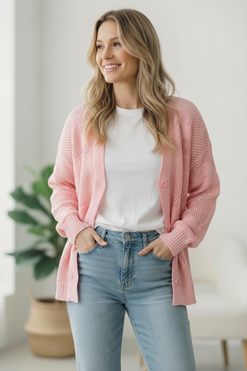 Haptics The Pink Daydream Netted Cardigan