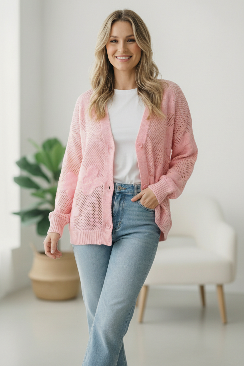 Haptics The Pink Daydream Netted Cardigan