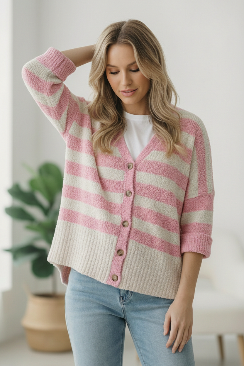 Haptics Hometown Heart Striped Cardigan