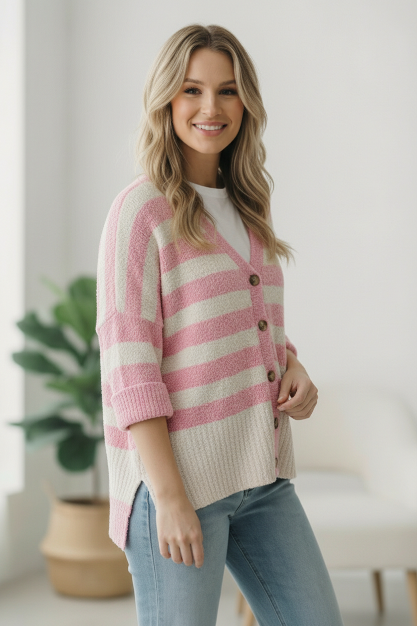 Haptics Hometown Heart Striped Cardigan