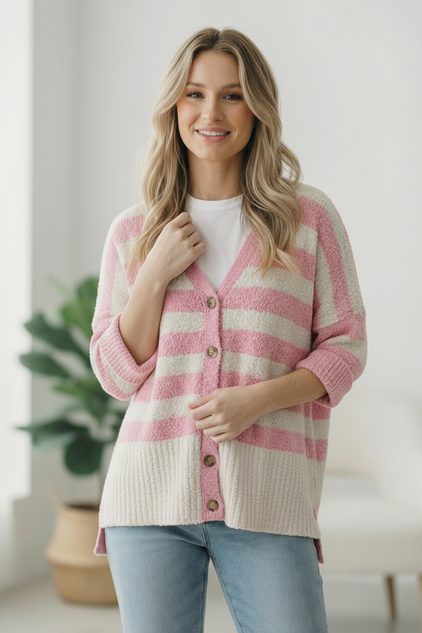 Haptics Hometown Heart Striped Cardigan