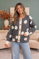 Haptics Dotty For You Charcoal Polka Dot Knit Cardigan